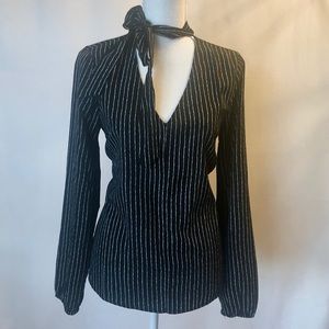 {Hem and Thread} Black & white tie neck blouse